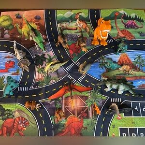 Colorful Dinosaur Toy Set and Mat